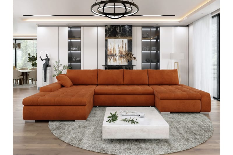 Gammel Sovesofa Dobbel Divan 4-Seter, Oransje