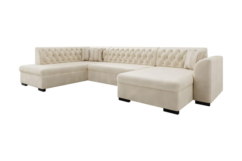 Gerada 4-seters Sovesofa med Divan og Sjeselong Høyre Oppbev - Fløyel/Beige - Møbler - Sofaer - Sovesofaer