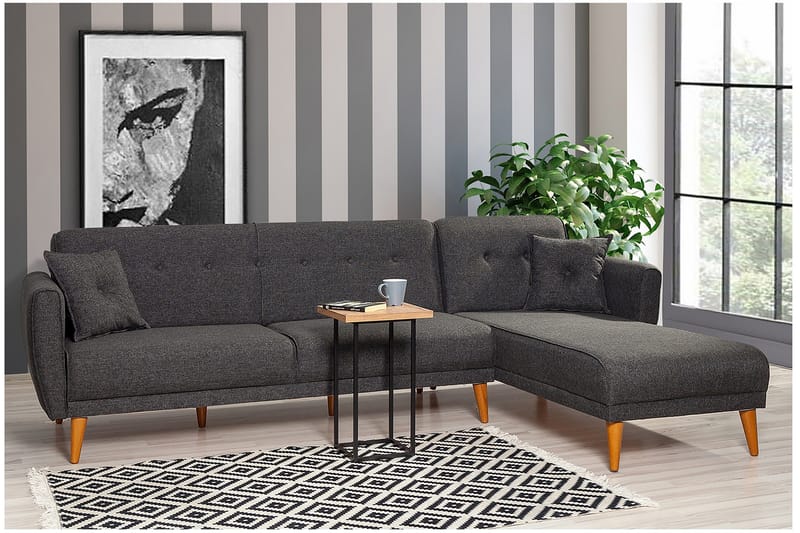 Gjoni Sovesofa med Divan Veggenhet - Grå - Møbler - Sofaer - Sovesofaer