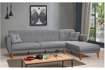 Gjoni Sovesofa med Divan Veggenhet - Grå - Møbler - Sofaer - Sovesofaer