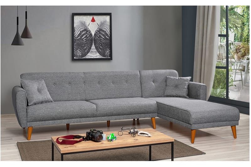 Gjoni Sovesofa med Divan Veggenhet - Grå - Møbler - Sofaer - Sovesofaer