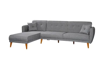 Gjoni Sovesofa med Divan Veggenhet - Grå - Møbler - Sofaer - Sovesofaer