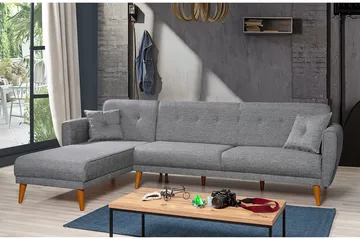 Gjoni Sovesofa med Divan Veggenhet - Grå - Møbler - Sofaer - Sovesofaer