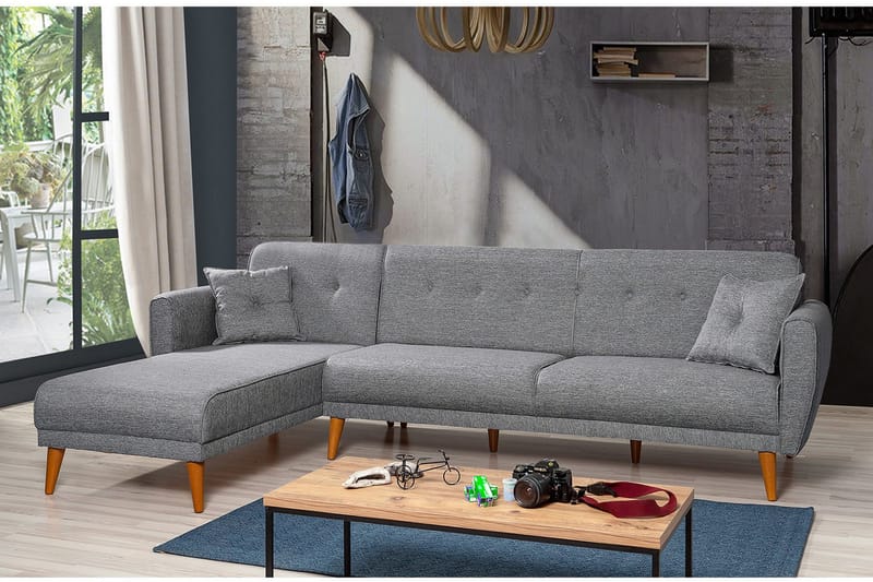 Gjoni Sovesofa med Divan Veggenhet - Grå - Møbler - Sofaer - Sovesofaer