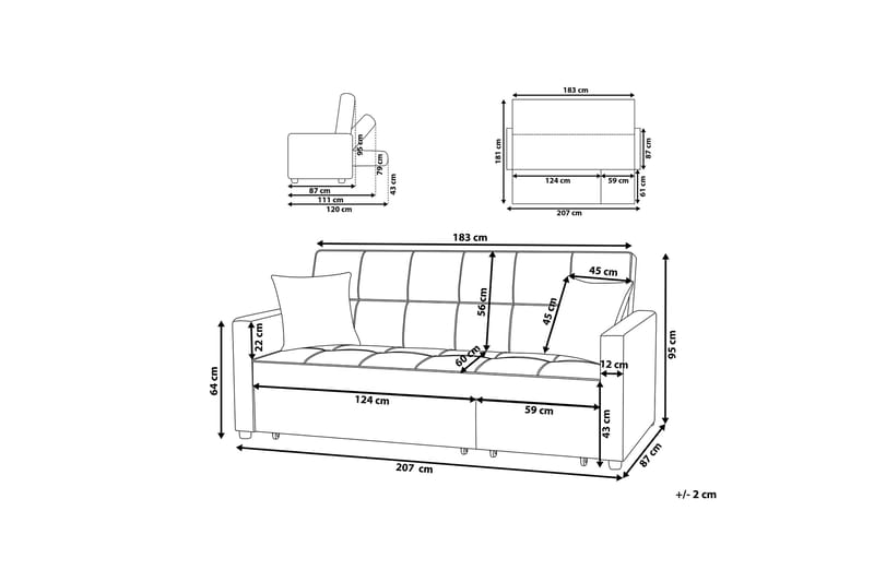 Glomma 3-seter Uttrekkbar Sovesofa 181x207 cm i Stoff - Mørkegrå - Møbler - Sofaer - Sovesofaer