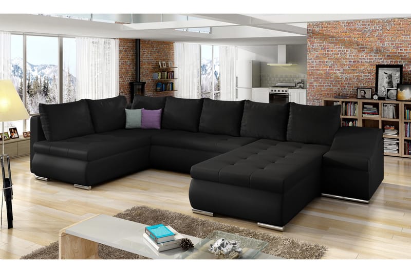 Govana Hjørnesovesofa med Divan - Svart - Møbler - Sofaer - Sovesofaer