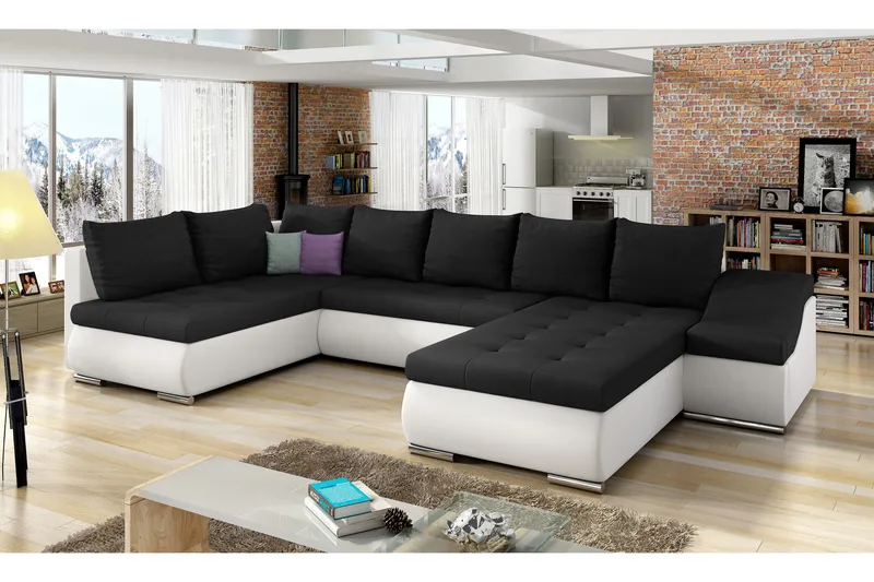 Govana Hjørnesovesofa med Divan, Svart/Hvit