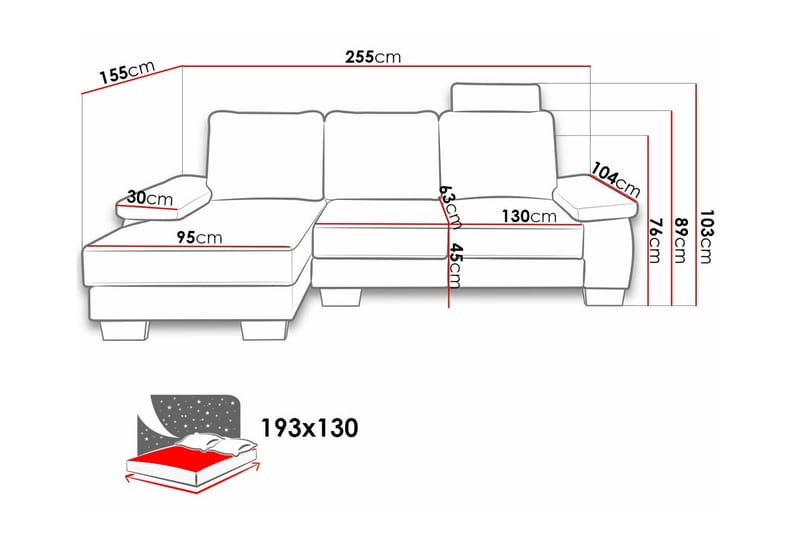 Graystone 3-seter Høyre Hjørnesovesofa 130x193 cm med Oppbevaring i Stoff - Beige - Møbler - Sofaer - Sovesofaer