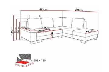 Graystone 3-seter Høyre Hjørnesovesofa 130x203 cm med Oppbevaring i Stoff - Beige - Møbler - Sofaer - Sovesofaer