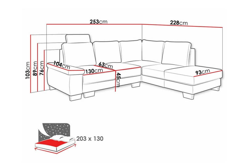Graystone 3-seter Høyre Hjørnesovesofa 130x203 cm med Oppbevaring i Stoff - Beige - Møbler - Sofaer - Sovesofaer