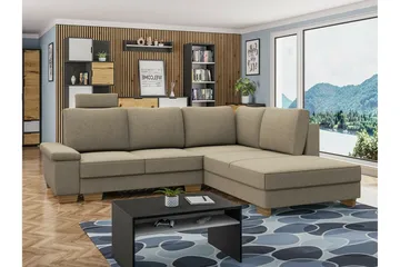 Graystone 3-seter Høyre Hjørnesovesofa 130x203 cm med Oppbevaring i Stoff - Beige - Møbler - Sofaer - Sovesofaer