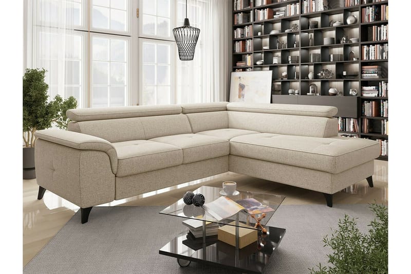 Graystone 3-seter Høyre Hjørnesovesofa med Oppbevaring i Stoff - Beige - Møbler - Sofaer - Sovesofaer
