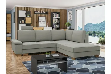 Graystone 3-seter Høyre L-formet Hjørnesovesofa 130x203 cm med Oppbevaring i Stoff - Grå - Møbler - Sofaer - Sovesofaer