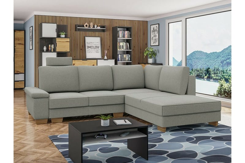 Graystone 3-seter Høyre L-formet Hjørnesovesofa 130x203 cm med Oppbevaring i Stoff - Grå - Møbler - Sofaer - Sovesofaer