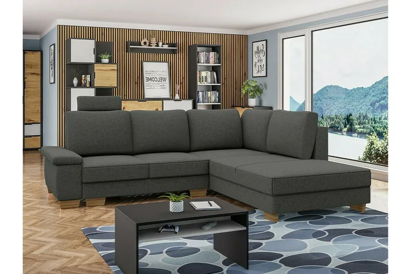 Graystone 3-seter Høyrevendt Hjørnesovesofa med Divan og Sjeselong i Stoff - Grå - Møbler - Sofaer - Sovesofaer