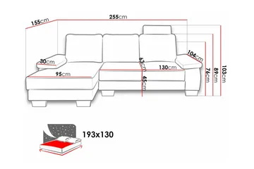 Graystone 3-seter Venstre Hjørnesovesofa 130x193 cm med Oppbevaring i Stoff - Beige - Møbler - Sofaer - Sovesofaer