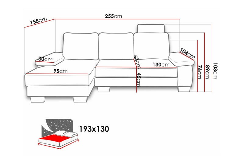 Graystone 3-seter Venstre Hjørnesovesofa 130x193 cm med Oppbevaring i Stoff - Beige - Møbler - Sofaer - Sovesofaer