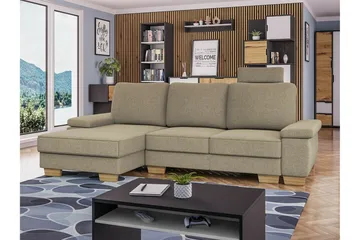Graystone 3-seter Venstre Hjørnesovesofa 130x193 cm med Oppbevaring i Stoff - Beige - Møbler - Sofaer - Sovesofaer