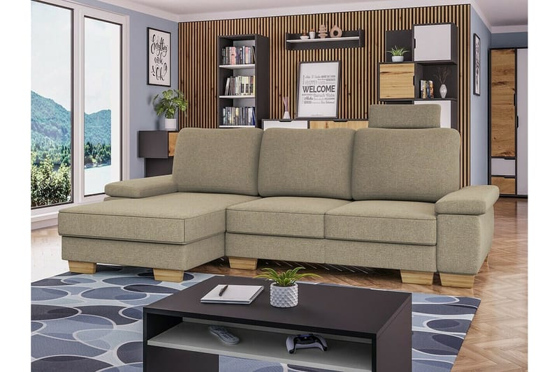 Graystone 3-seter Venstre Hjørnesovesofa 130x193 cm med Oppbevaring i Stoff - Beige - Møbler - Sofaer - Sovesofaer