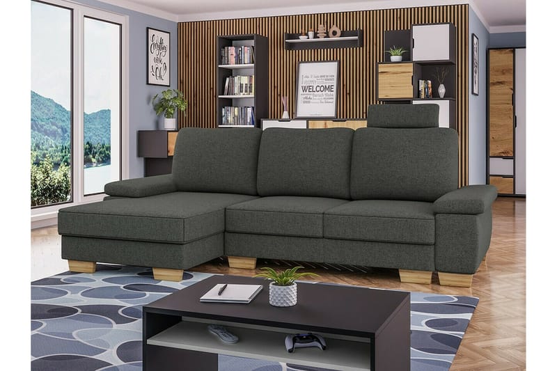 Graystone 3-seter Venstre Hjørnesovesofa 130x193 cm med Oppbevaring i Stoff - Grå - Møbler - Sofaer - Sovesofaer