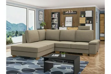 Graystone 3-seter Venstre Hjørnesovesofa 130x203 cm med Oppbevaring i Stoff - Beige - Møbler - Sofaer - Sovesofaer