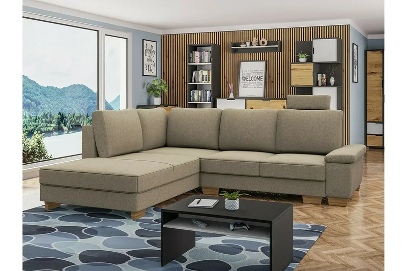 Graystone 3-seter Venstre Hjørnesovesofa 130x203 cm med Oppbevaring i Stoff - Beige - Møbler - Sofaer - Sovesofaer