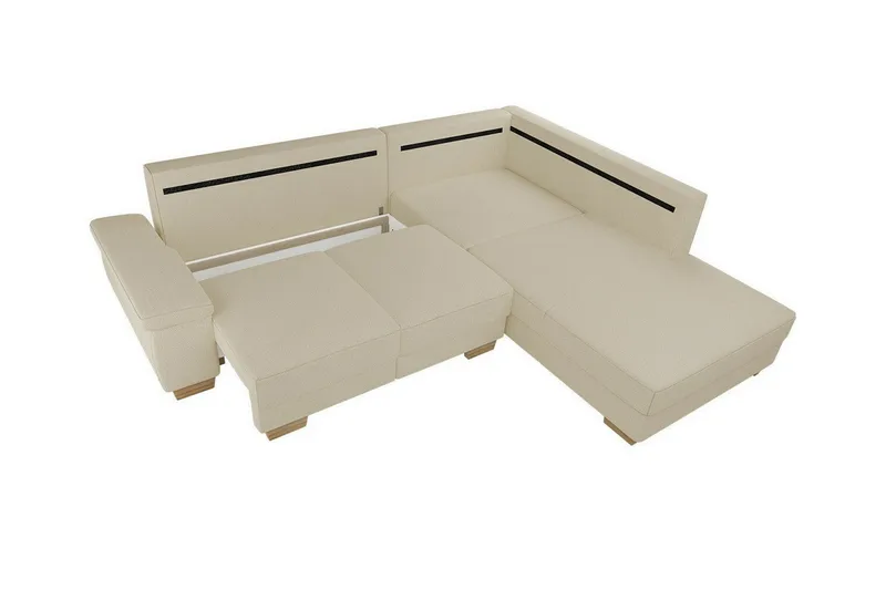 Graystone 3-seter Venstre Hjørnesovesofa 130x203 cm med Oppbevaring i Stoff - Beige - Møbler - Sofaer - Sovesofaer