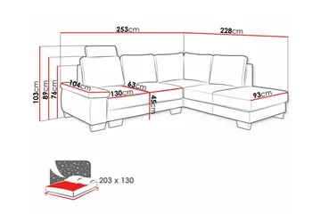 Graystone 3-seter Venstre Hjørnesovesofa 130x203 cm med Oppbevaring i Stoff - Beige - Møbler - Sofaer - Sovesofaer