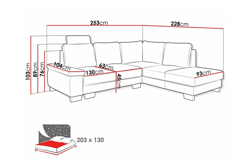 Graystone 3-seter Venstre Hjørnesovesofa 130x203 cm med Oppbevaring i Stoff - Beige - Møbler - Sofaer - Sovesofaer