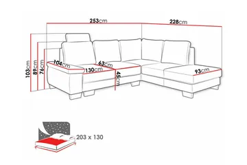 Graystone 3-seter Venstre Hjørnesovesofa 130x203 cm med Oppbevaring i Stoff - Grå - Møbler - Sofaer - Sovesofaer