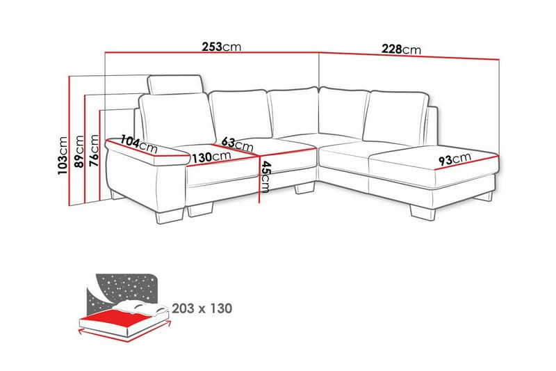Graystone 3-seter Venstre Hjørnesovesofa 130x203 cm med Oppbevaring i Stoff - Grå - Møbler - Sofaer - Sovesofaer