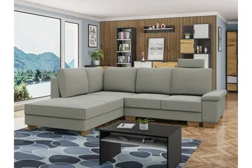 Graystone 3-seter Venstre Hjørnesovesofa 130x203 cm med Oppbevaring i Stoff - Grå - Møbler - Sofaer - Sovesofaer