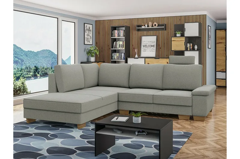 Graystone 3-seter Venstre Hjørnesovesofa 130x203 cm med Oppbevaring i Stoff - Grå - Møbler - Sofaer - Sovesofaer