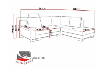 Graystone 3-seter Venstre Hjørnesovesofa 130x203 cm med Oppbevaring i Stoff - Lysegrå - Møbler - Sofaer - Sovesofaer