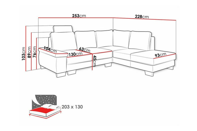 Graystone 3-seter Venstre Hjørnesovesofa 130x203 cm med Oppbevaring i Stoff - Lysegrå - Møbler - Sofaer - Sovesofaer