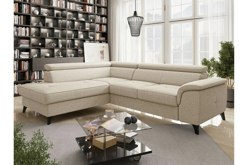 Graystone 3-seter Venstre Hjørnesovesofa med Oppbevaring i Stoff - Beige - Møbler - Sofaer - Sovesofaer