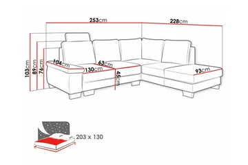 Graystone 3-seter Venstrevendt Hjørnesovesofa med Divan og Sjeselong i Stoff - Grå - Møbler - Sofaer - Sovesofaer