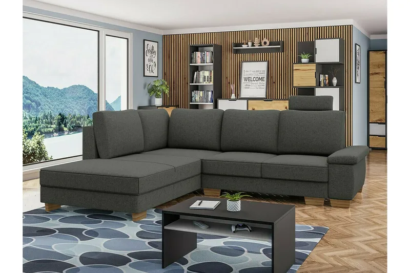 Graystone 3-seter Venstrevendt Hjørnesovesofa med Divan og Sjeselong i Stoff - Grå - Møbler - Sofaer - Sovesofaer