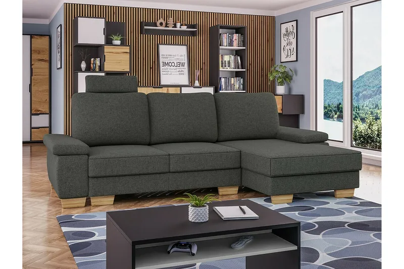 Graystone 3-seters Høyre Hjørnesovesofa 130x193 cm med Oppbevaring i Stoff - Grå - Møbler - Sofaer - Sovesofaer