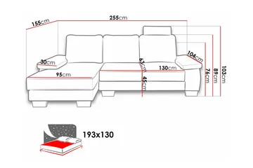 Graystone 3-seters Høyre Hjørnesovesofa 130x193 cm med Oppbevaring i Stoff - Lysegrå - Møbler - Sofaer - Sovesofaer