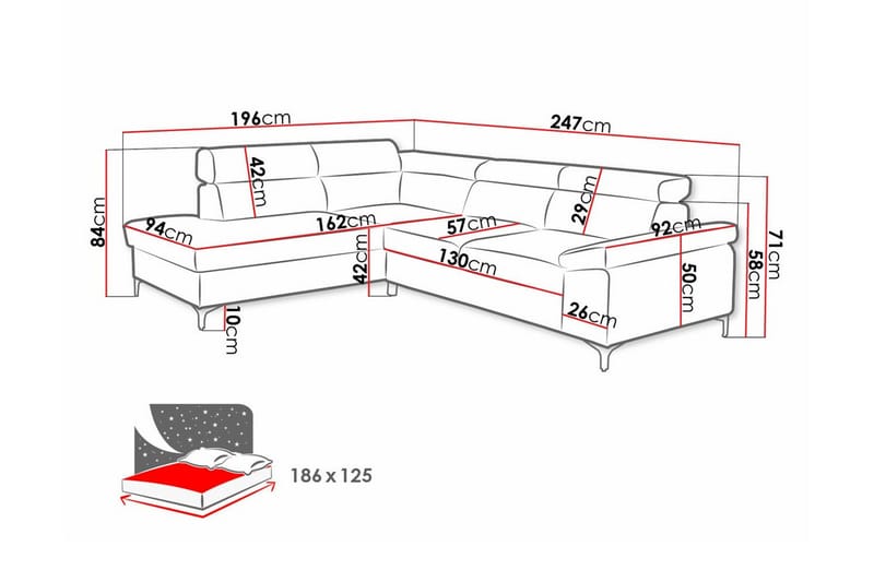 Graystone 3-seters Hjørnesovesofa - Blå - Møbler - Sofaer - Sovesofaer