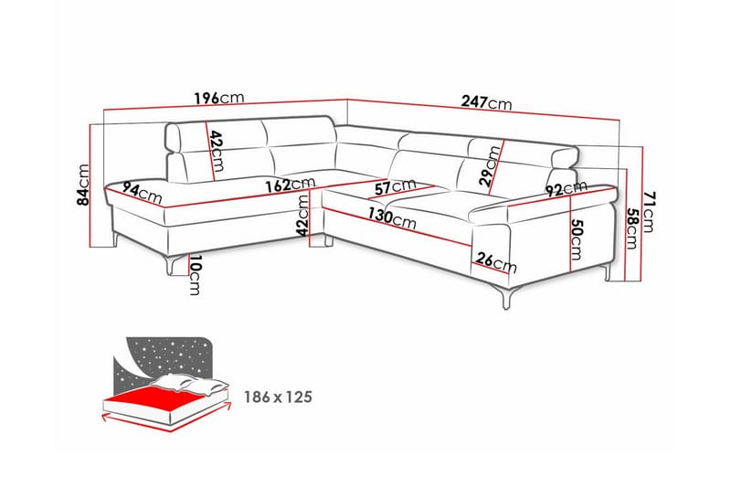 Graystone 3-seters Hjørnesovesofa - Blå - Møbler - Sofaer - Sovesofaer