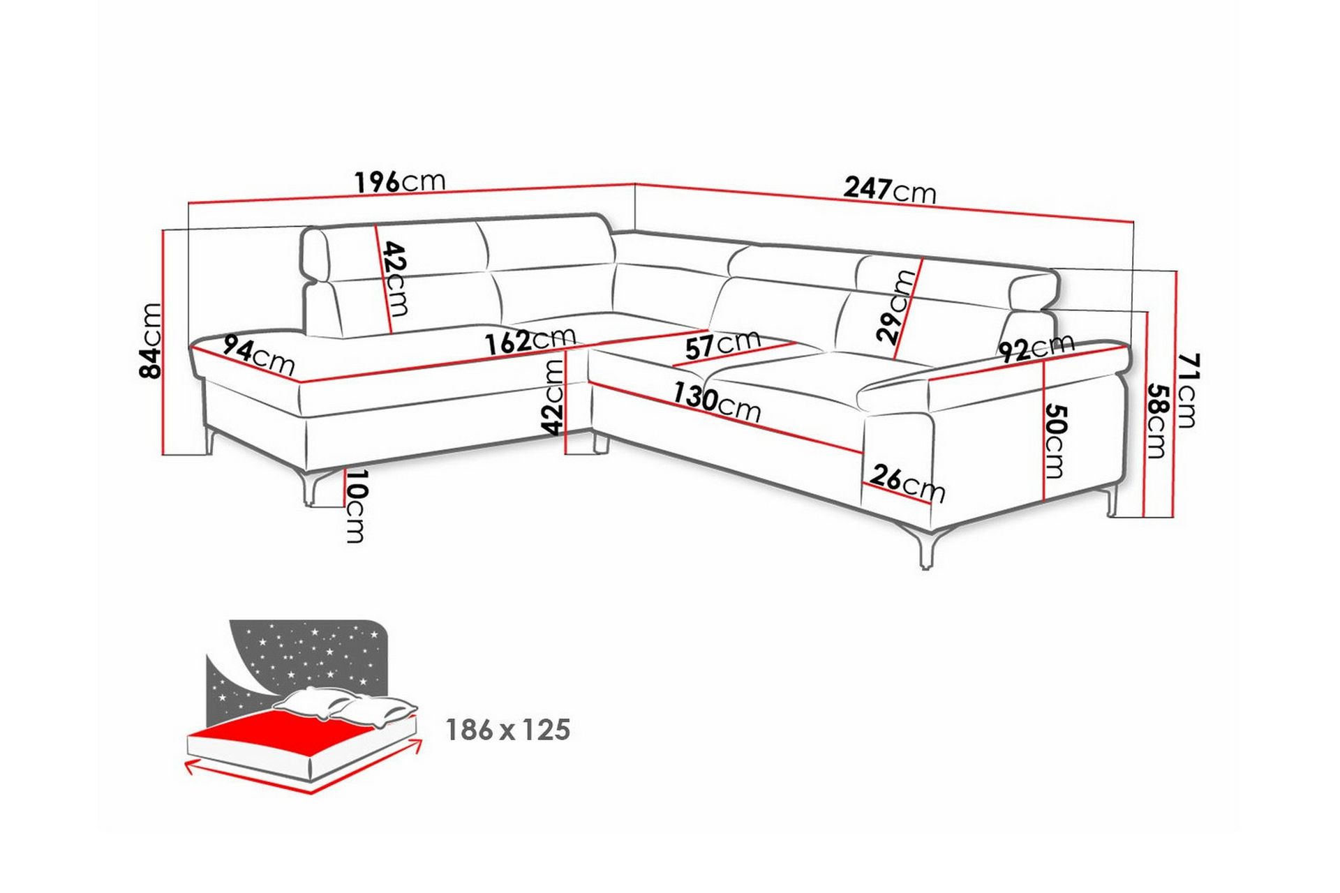 Graystone 3-seters Hjørnesovesofa - Blå - Møbler - Sofaer - Sovesofaer