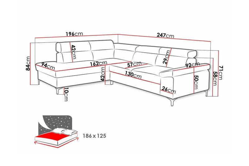 Graystone 3-seters Hjørnesovesofa - Cream - Sovesofaer - Hjørnesovesofa