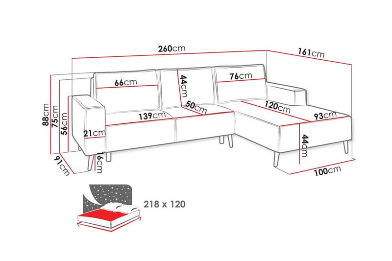 Graystone 3-seters Hjørnesovesofa - Lysegrå - Møbler - Sofaer - Sovesofaer