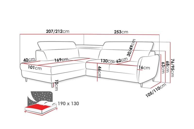 Graystone 3-seters Hjørnesovesofa - Lysegrå/Mørkegrå - Sovesofaer - Hjørnesovesofa