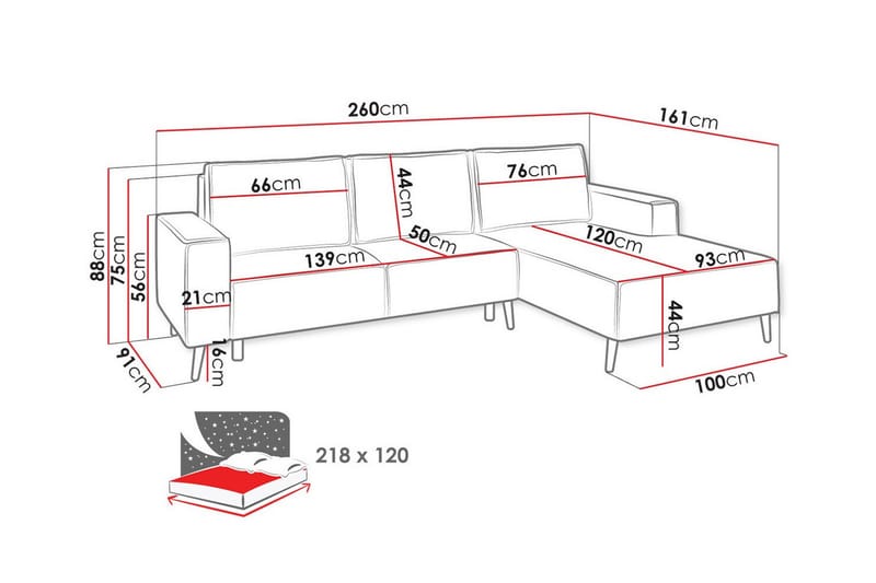 Graystone 3-seters Hjørnesovesofa - Mørk Oransje - Møbler - Sofaer - Sovesofaer