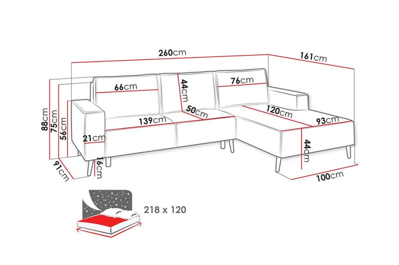 Graystone 3-seters Hjørnesovesofa - Mørk Oransje - Møbler - Sofaer - Sovesofaer