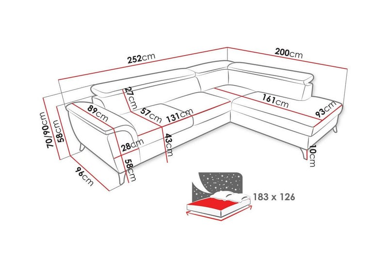 Graystone 3-seters Hjørnesovesofa - Mørkegrå - Møbler - Sofaer - Sovesofaer