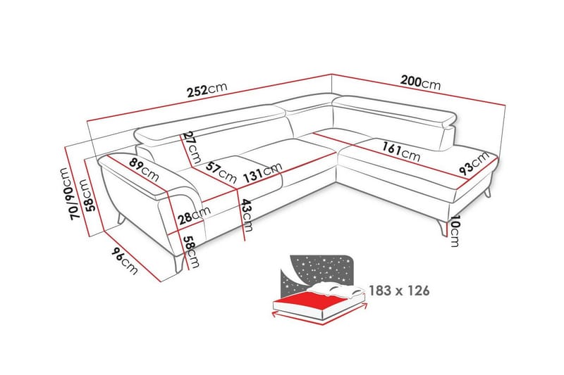 Graystone 3-seters Hjørnesovesofa - Mørkegrå - Møbler - Sofaer - Sovesofaer
